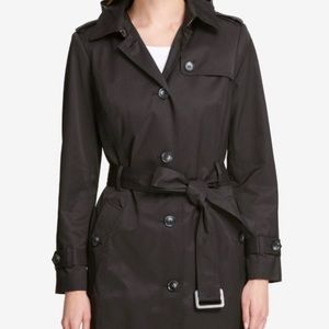 DKNY BLACK BELTED TRENCH COAT, XS